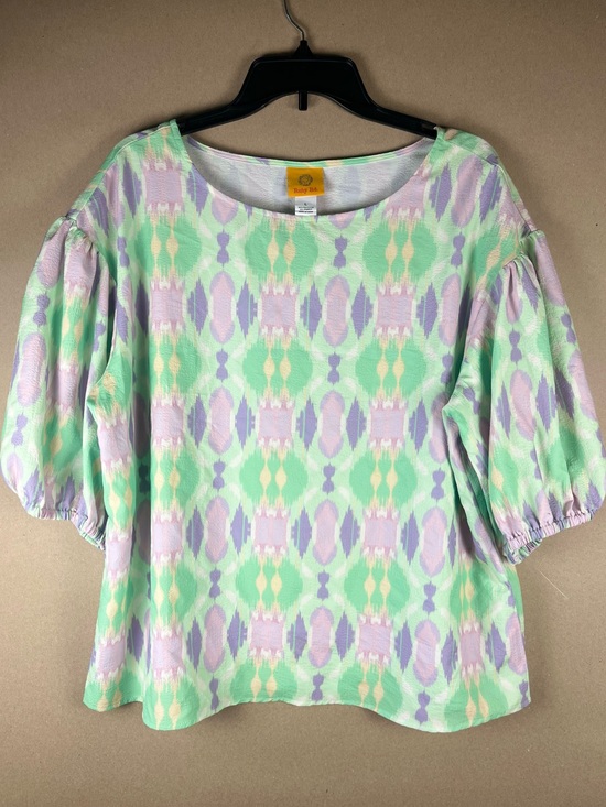 Ruby Rd. Tops - Ruby Rd. NWOT Ikat Print Puff Sleeve Top Size L Mint Lavender Pastel